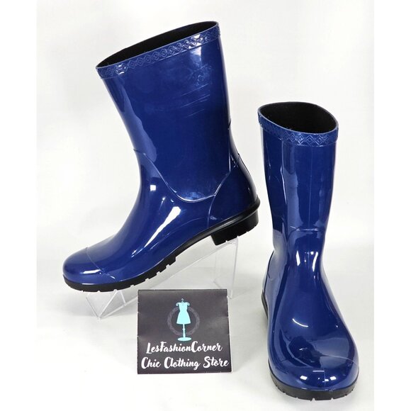 UGG Women's Navy Blue Rubber Sienna Gloss Rain Boot Size 9 2134 - Picture 1 of 15